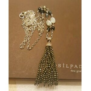 Silpada Vintage Sterling Silver 36" Onyx Quartz Bronzite Tassel Necklace